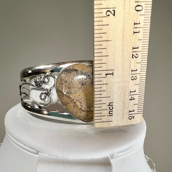 Picture Jasper 925 Heart Bangle Bracelet - Picture 2 of 5